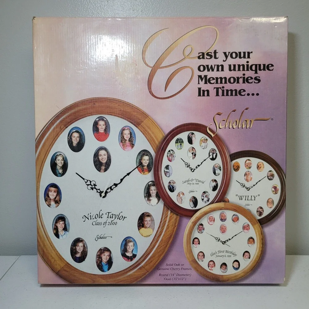 Scholar Cherry Wood Memories In‎ Time Photo Frame Clock School Pictures